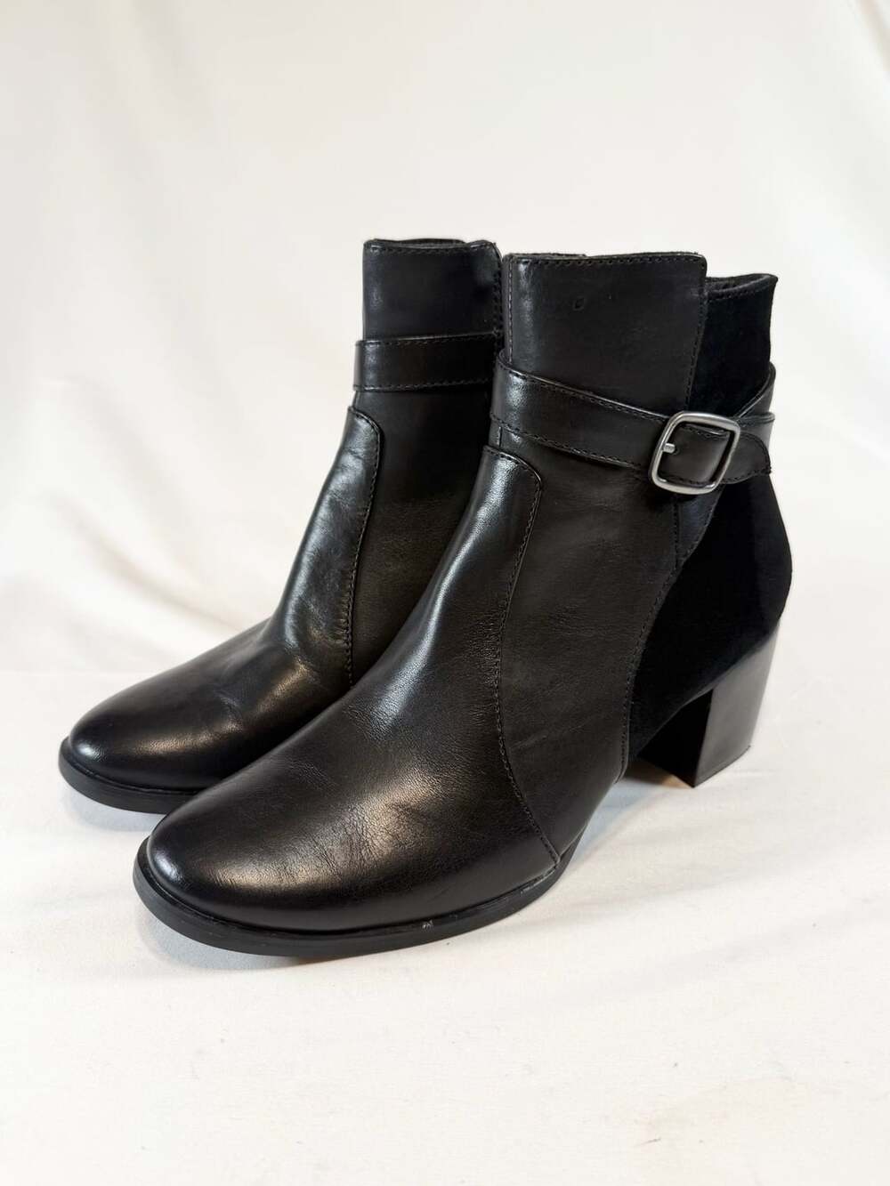 Aetrex Womens Rebecca Boot Size US 7.5-8 Black Dark Gray Leather Black Suede Old